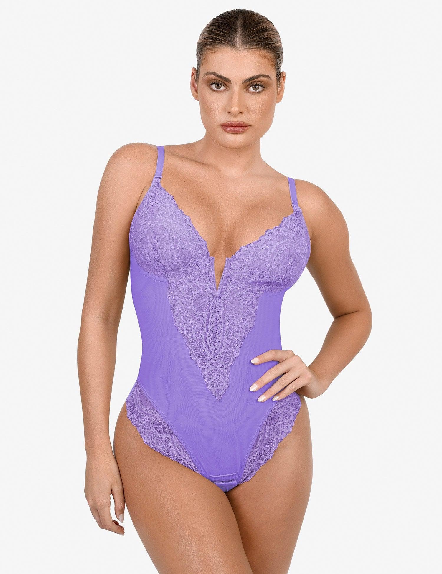  S(XS-S) The Shapewear Bodysuit Deep-V Neck Lace Thong