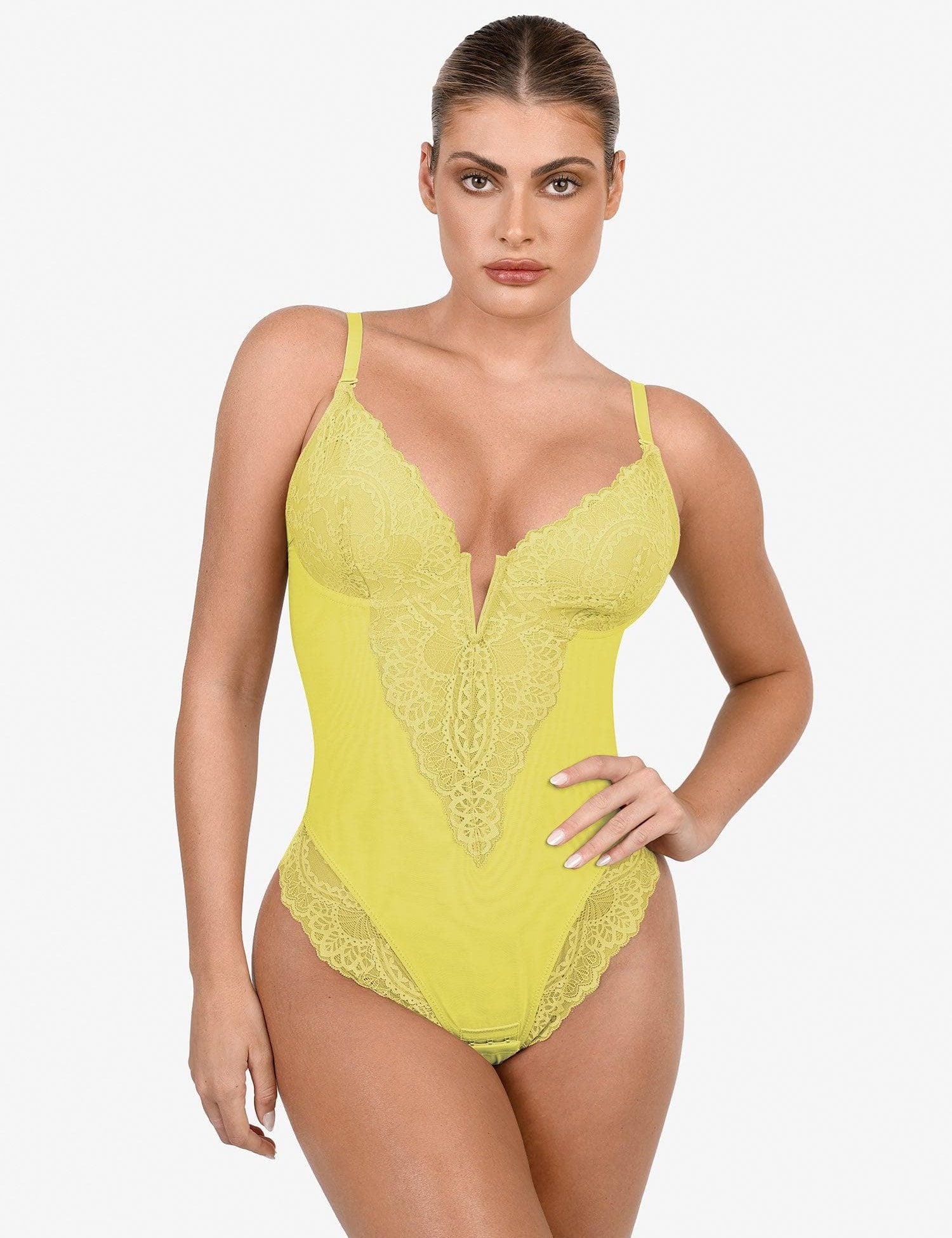  S(XS-S) The Shapewear Bodysuit Deep-V Neck Lace Thong