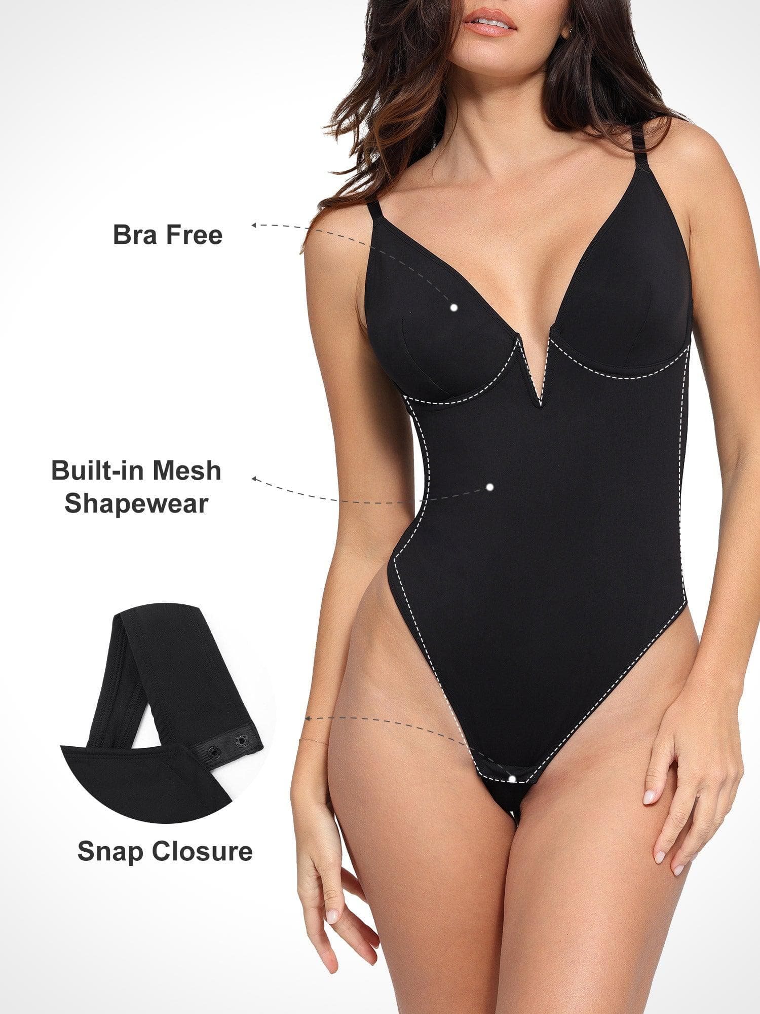 Popilush® Tops Body Shaper Tank The Shapewear Bodysuit Deep V-Neck Low-Back Thong