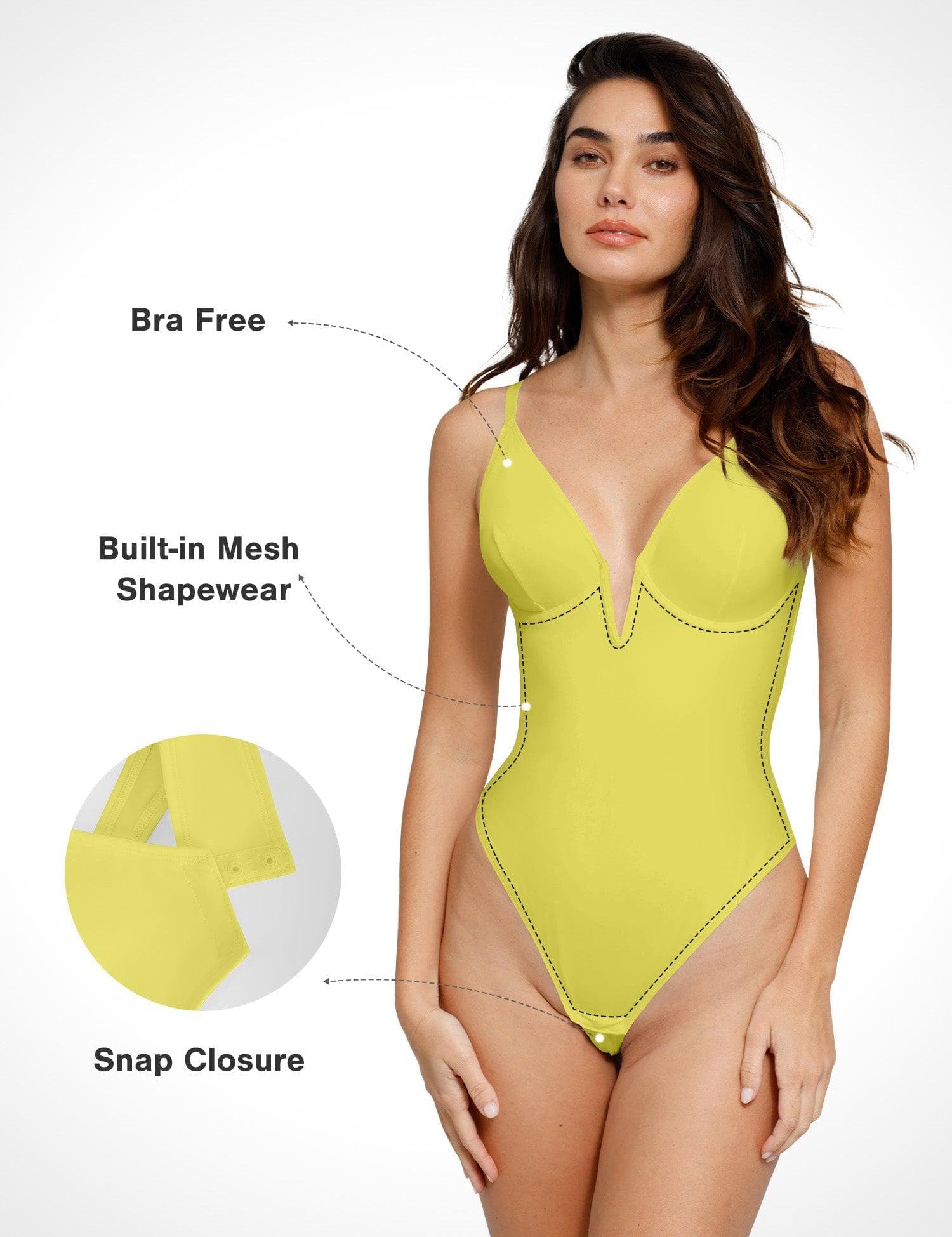 Popilush® Tops Body Shaper Tank The Shapewear Bodysuit Deep V-Neck Low-Back Thong