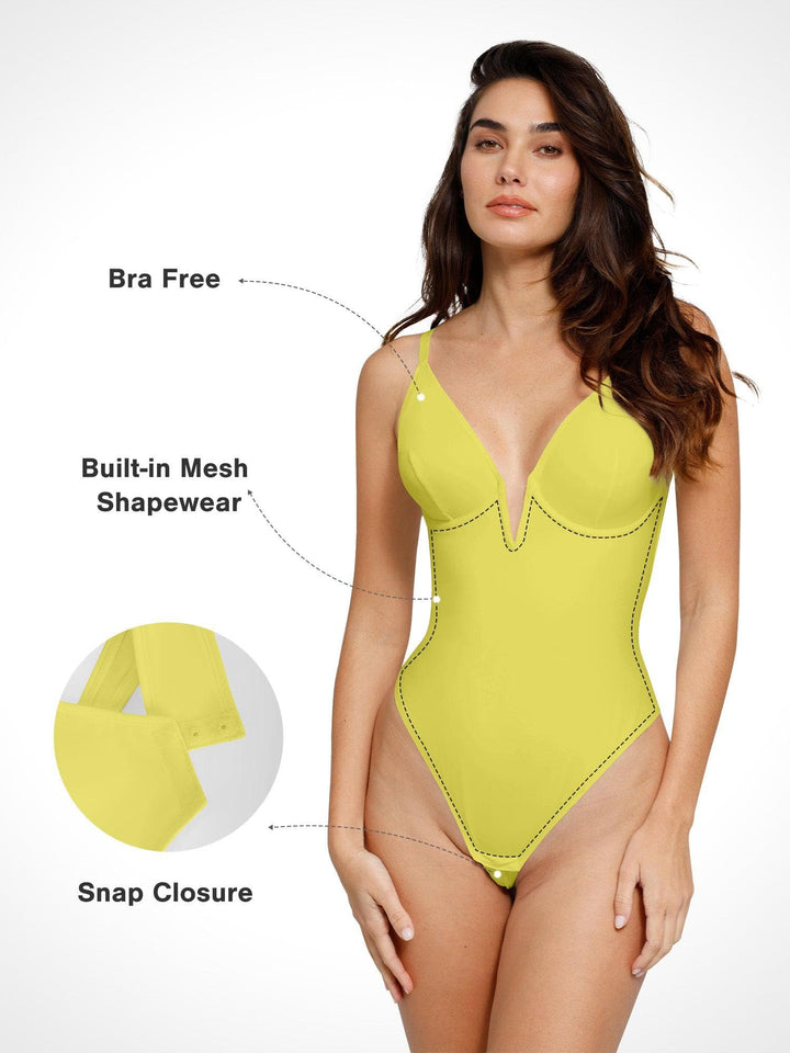 Popilush® Tops Body Shaper Tank The Shapewear Bodysuit Deep V-Neck Low-Back Thong