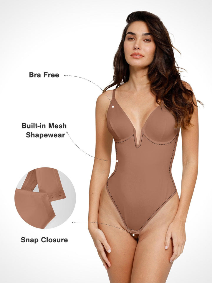 Popilush® Tops Body Shaper Tank The Shapewear Bodysuit Deep V-Neck Low-Back Thong