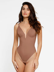 Popilush® Tops Body Shaper Tank Light Brown / S The Shapewear Bodysuit Deep V-Neck Low-Back Thong