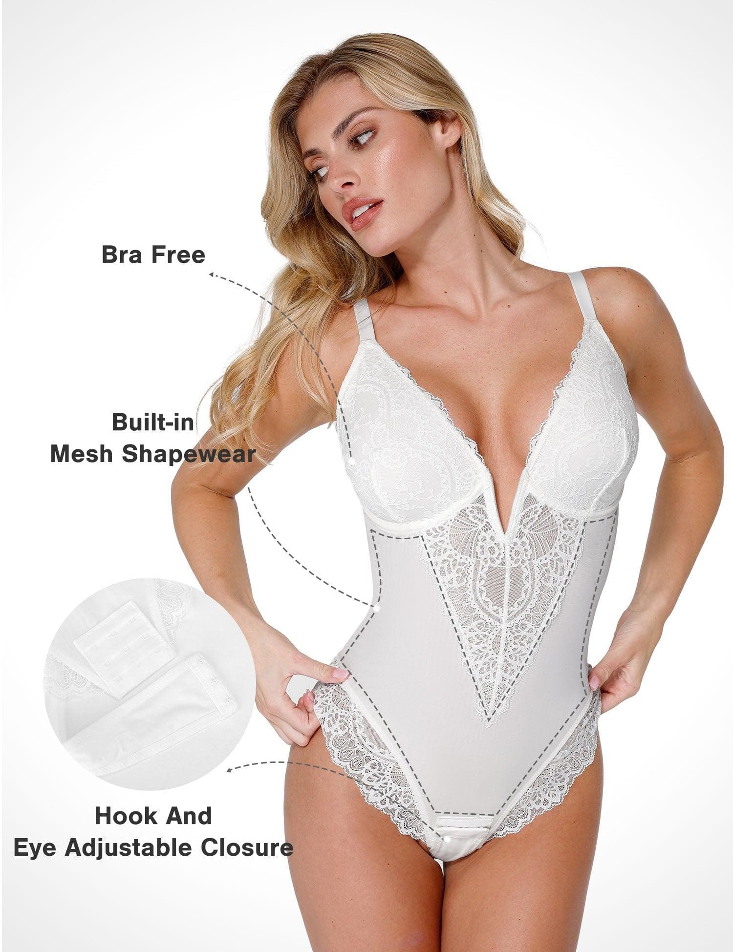 Popilush® Tops Body Shaper The Shapewear Bodysuit Full Coverage Alluring Plunge Lace