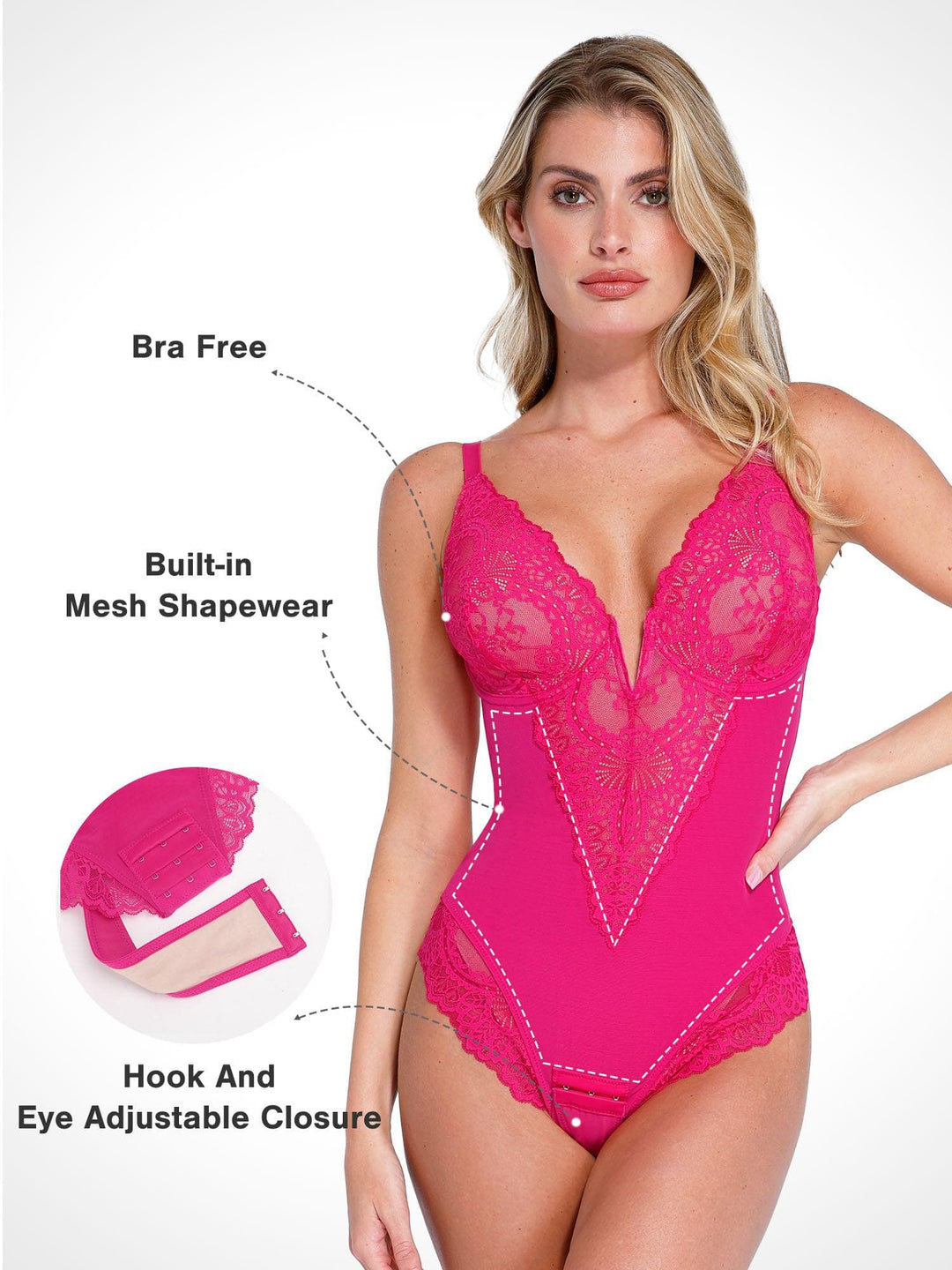 Popilush® Tops Body Shaper The Shapewear Bodysuit Full Coverage Alluring Plunge Lace