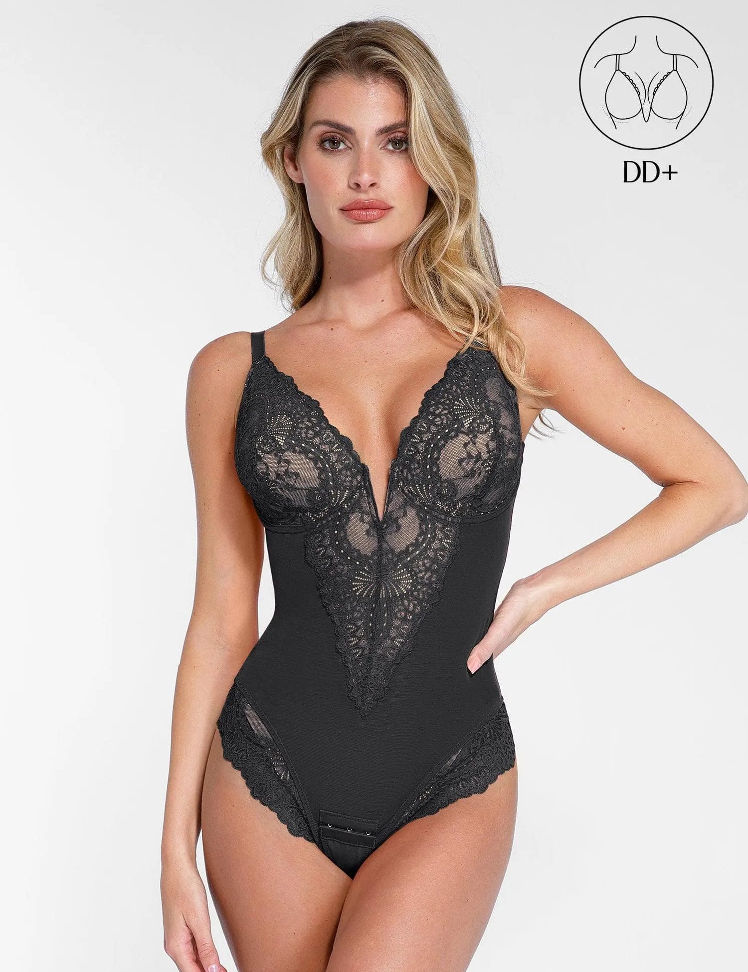 Popilush® Tops Body Shaper The Shapewear Bodysuit Full Coverage Alluring Plunge Lace