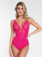 Popilush® Tops Body Shaper Pink / XS The Shapewear Bodysuit Full Coverage Alluring Plunge Lace