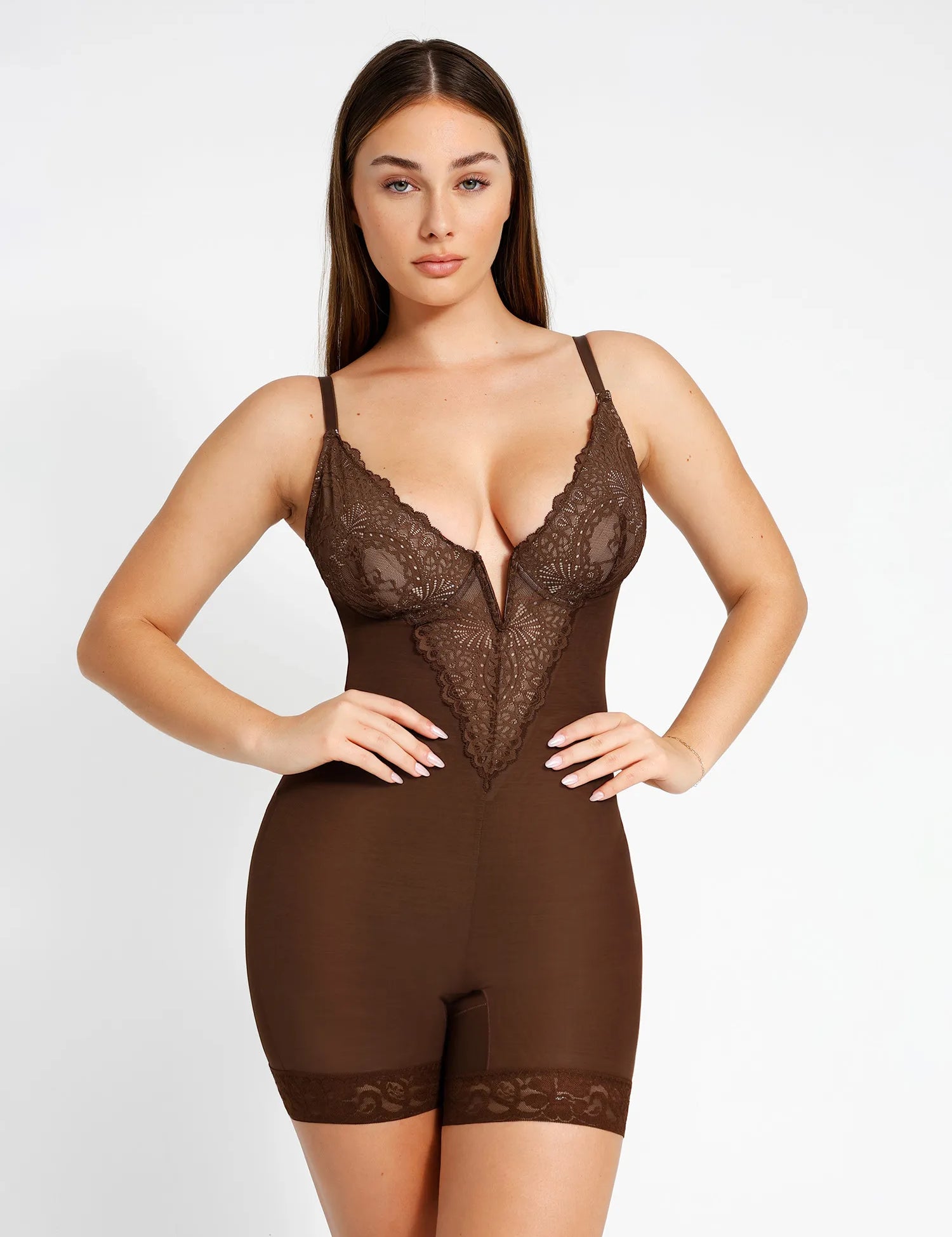  S The Shapewear Bodysuit Lace Deep-V Neck Shorts