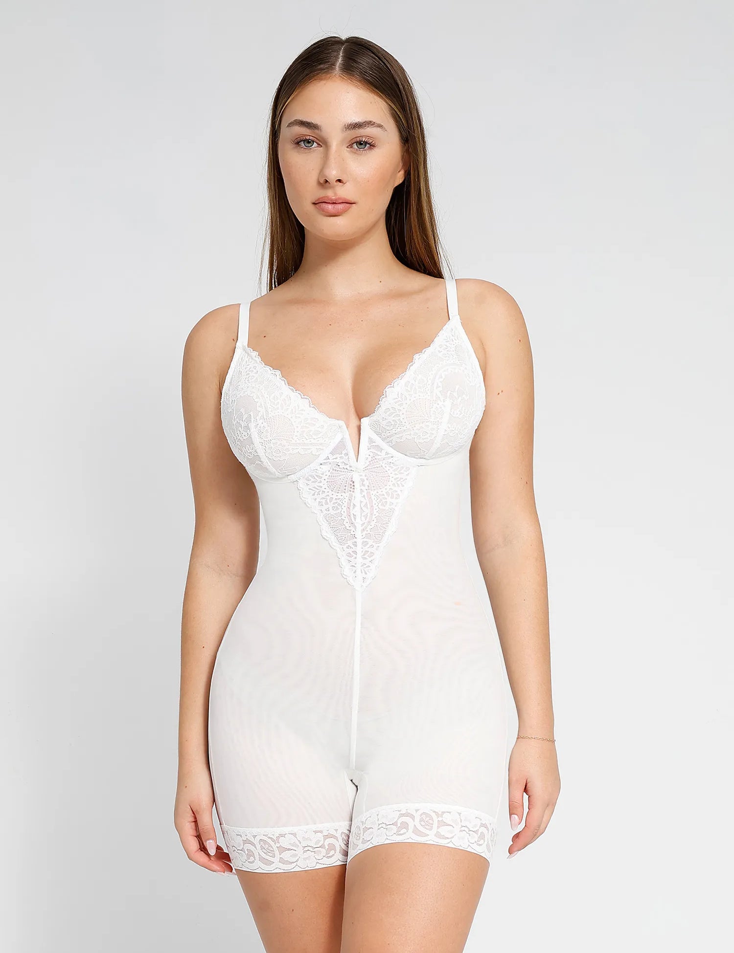  S The Shapewear Bodysuit Lace Deep-V Neck Shorts