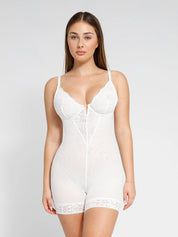 Popilush® Mid-Thigh Body Shaper Jumpsuit White / S The Shapewear Bodysuit Lace Deep-V Neck Shorts