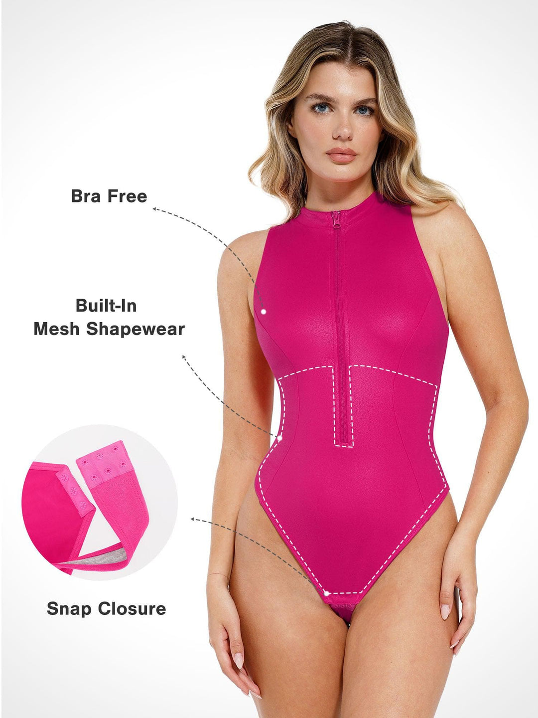 Popilush® Leather Sleeveless Body Shaper The Shapewear Bodysuit Leather Mock Neck