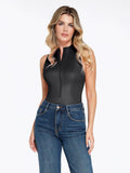 Popilush® Leather Sleeveless Body Shaper The Shapewear Bodysuit Leather Mock Neck