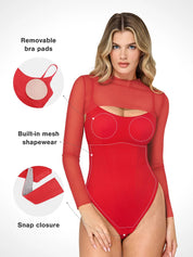 Popilush® Sexy Tops Body Shaper Long Sleeve The Shapewear Bodysuit Sheer Mesh Cutout Set