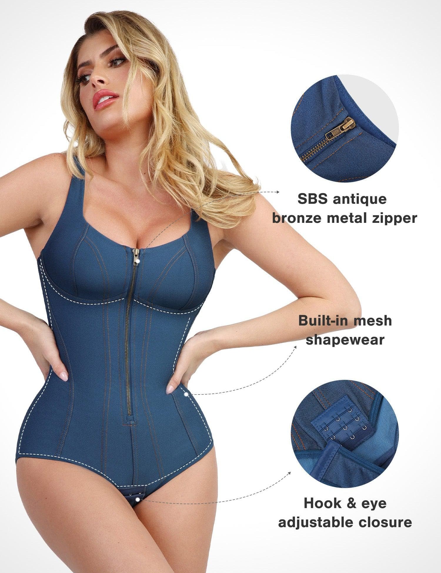 Popilush® Tops Body Shaper Jumpsuit Tank Denim The Shapewear Bodysuit Tummy Control Denim