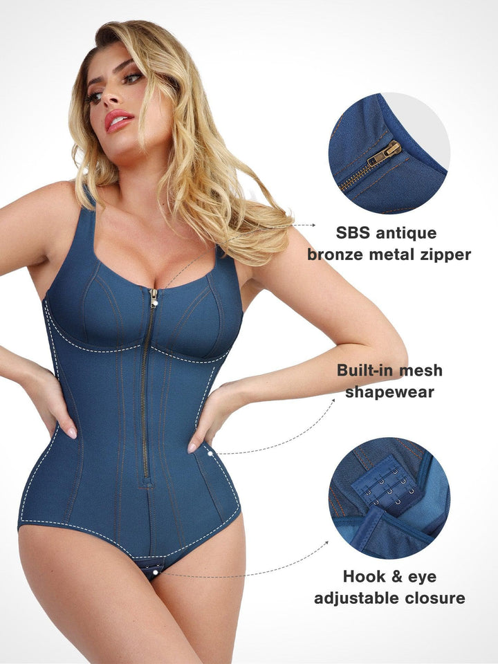 Popilush® Tops Body Shaper Jumpsuit Tank Denim The Shapewear Bodysuit Tummy Control Denim