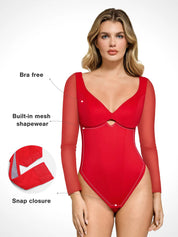 Popilush® Tops Body Shaper Long Sleeve The Shapewear Bodysuit with Mesh Sleeves