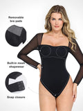 Popilush® Tops Body Shaper Long Sleeve The Shapewear Bodysuit with Square Neck and Mesh Sleeves