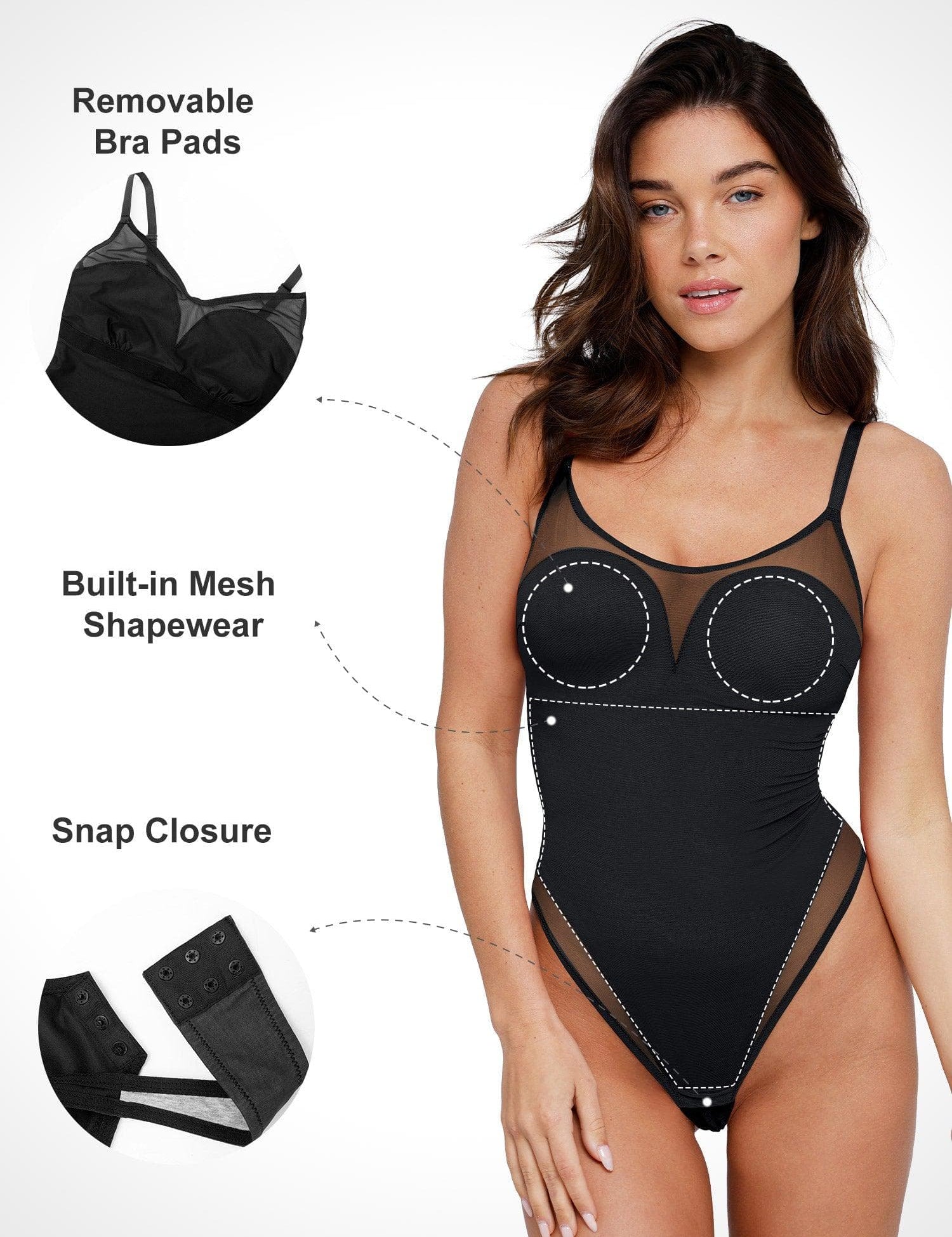 Popilush® Sexy Tops Body Shapers Mesh Sheer Mesh Shapewear Thong Bodysuits