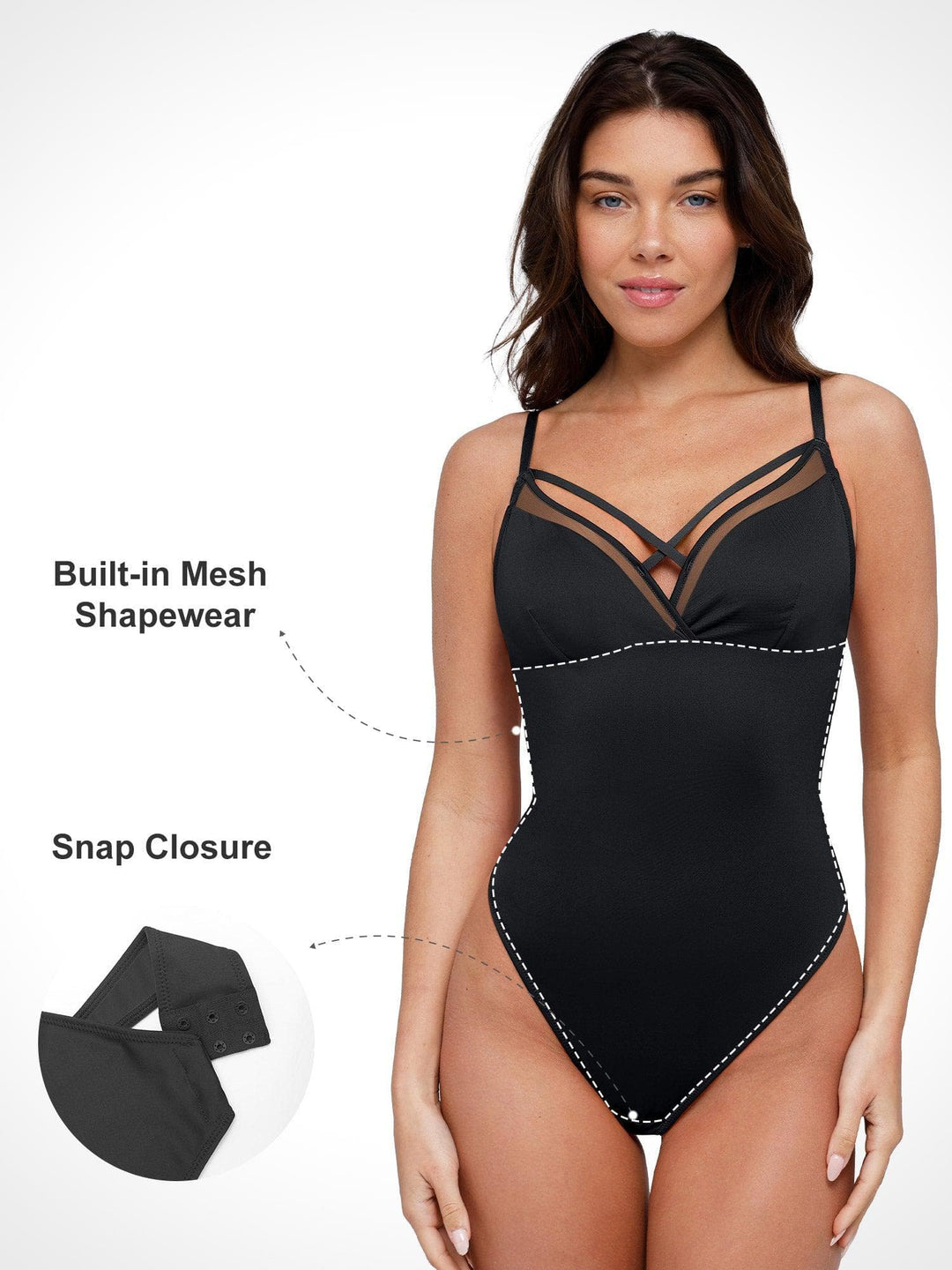 Popilush® Sexy Tops Body Shapers Mesh Sheer Mesh Shapewear Thong Bodysuits