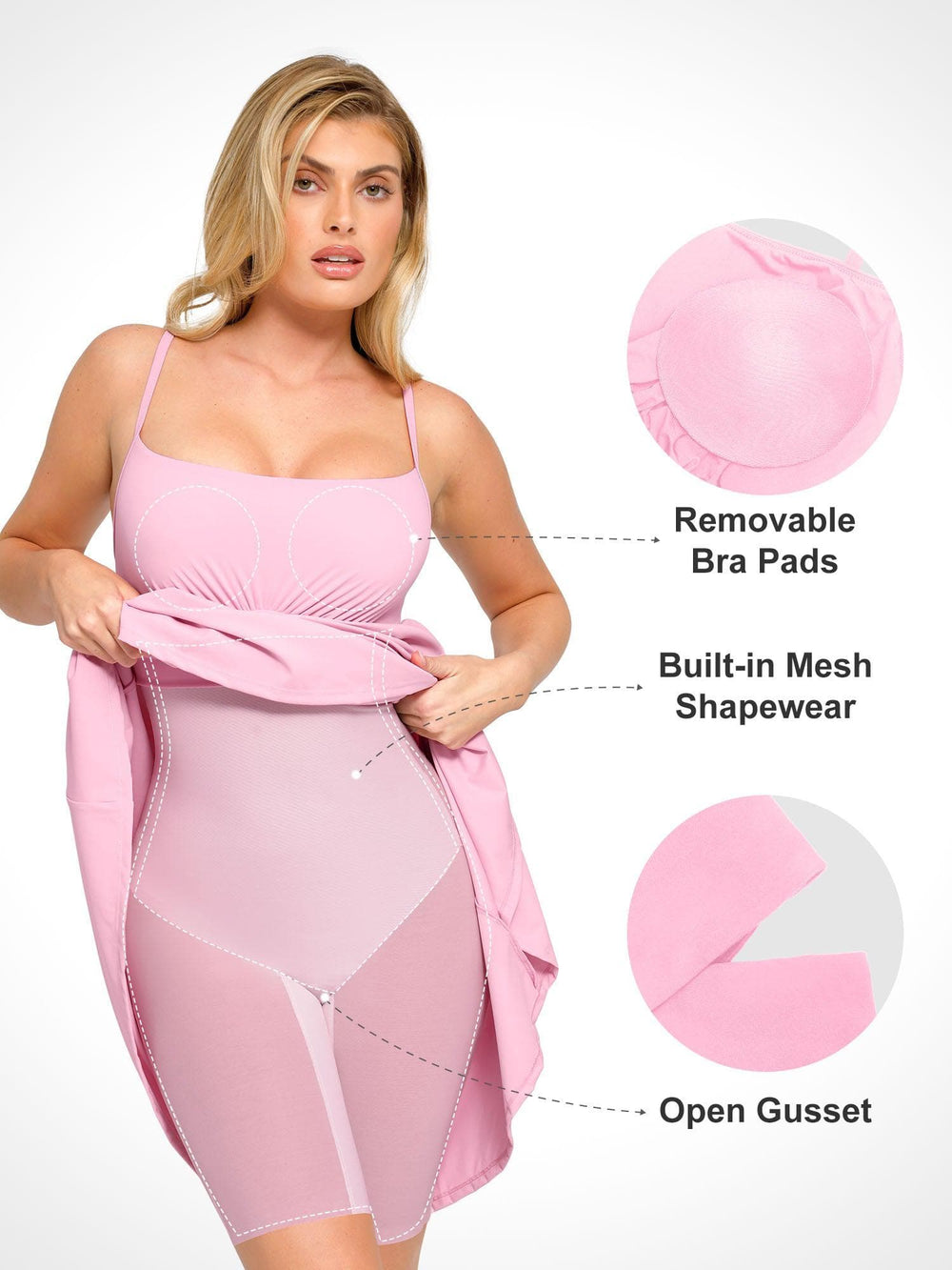 Popilush® Casual Daily Dress Built-In Shapewear A-Line Slip Midi Dress