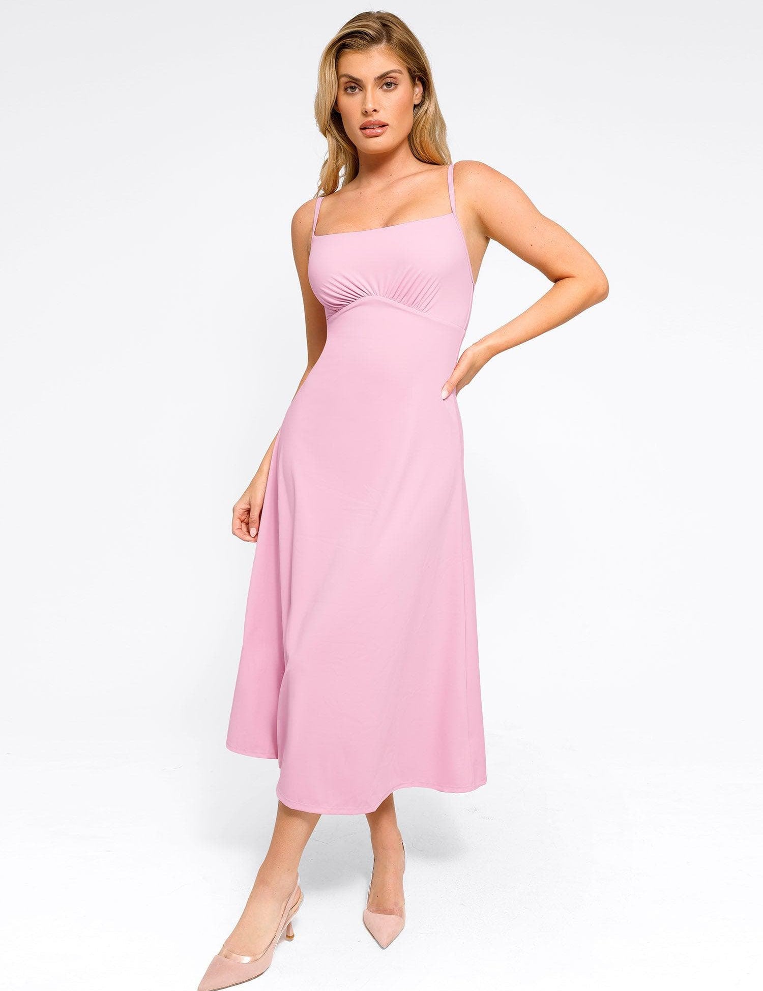 Popilush® Casual Daily Dress Built-In Shapewear A-Line Slip Midi Dress