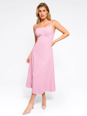 Popilush® Casual Daily Dress Built-In Shapewear A-Line Slip Midi Dress