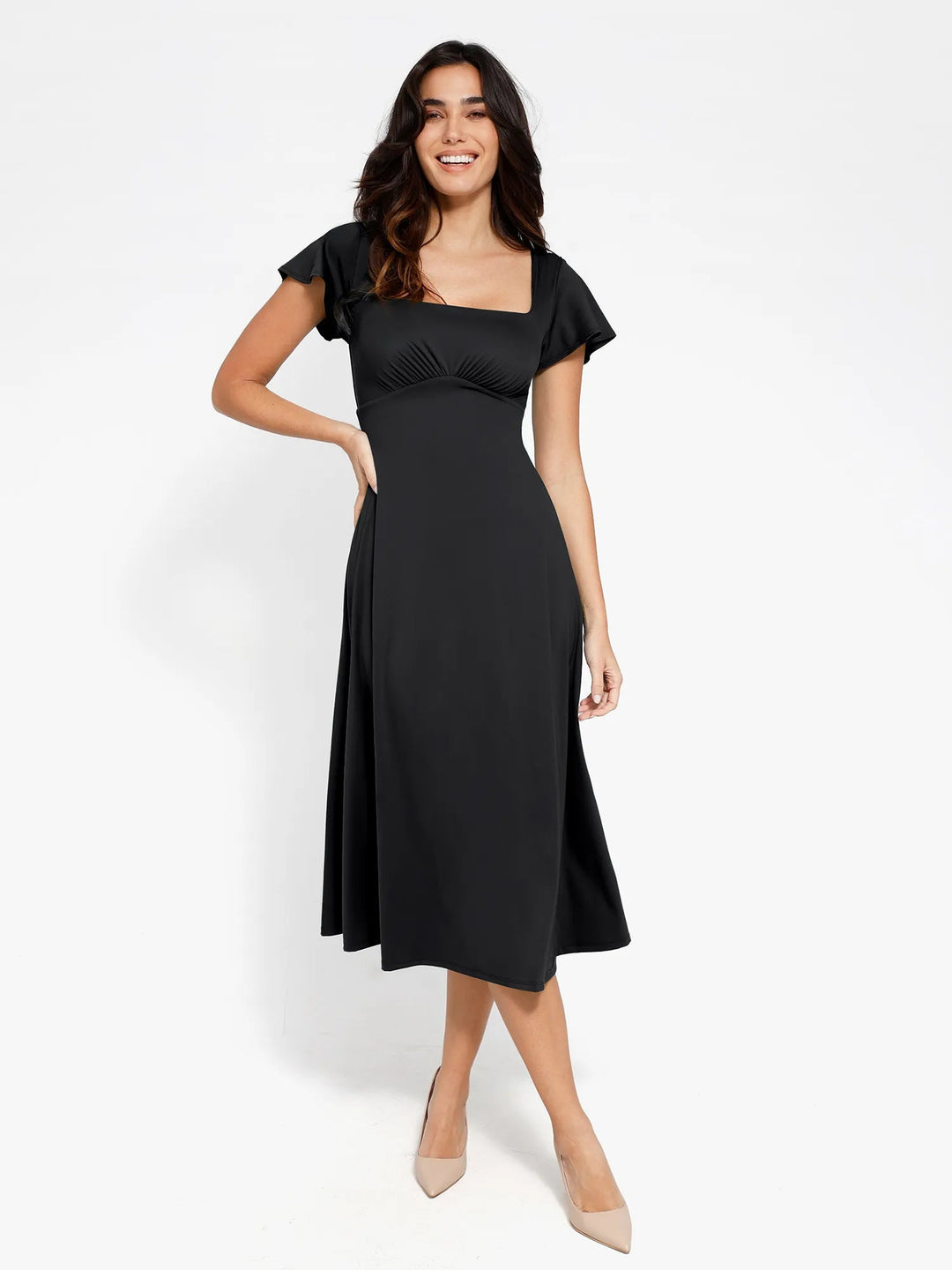 Popilush® Casual Daily Dress Black / XS The Shapewear Dress A-Line Square Neck Midi