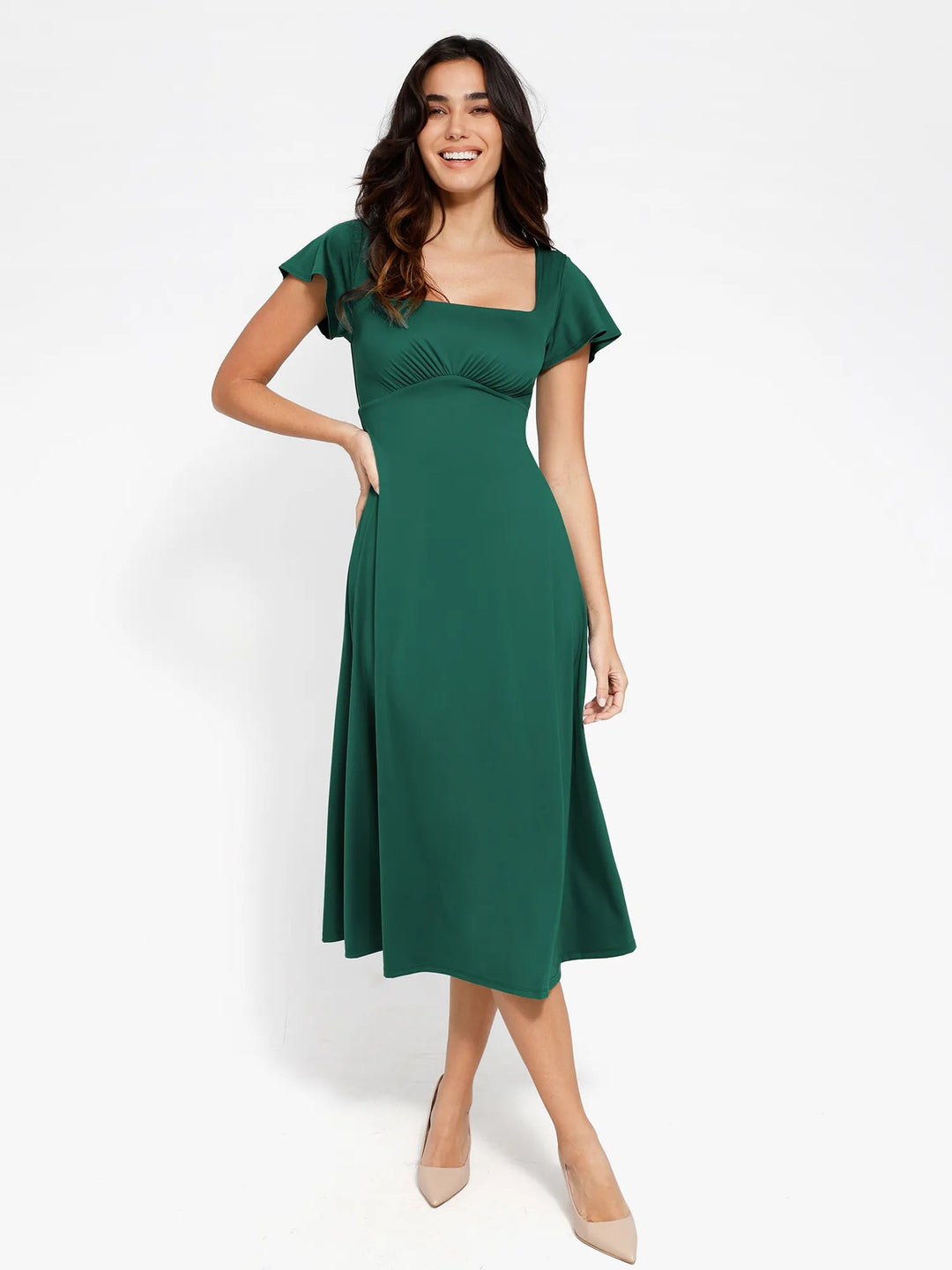 Popilush® Casual Daily Dress Green / XS The Shapewear Dress A-Line Square Neck Midi