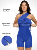 Popilush® Cooling Bodycon Summer Dress Bluetag Cooling Built-In Shapewear One Shoulder Ruched Midi Dress