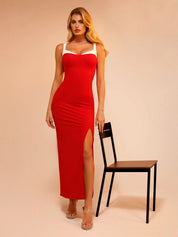 Popilush® Formal Bodycon Party Summer Cocktail Casual Gown The Shapewear Dress Contrast Trim Maxi