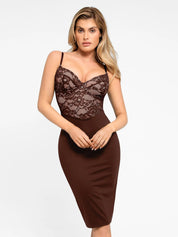 Popilush® Work Business Bodycon Party Summer Dress Brown / XS The Shapewear Dress Corset Style Lace Midi