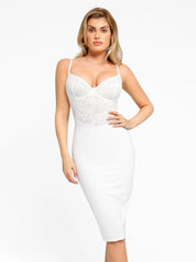 Popilush® Work Business Bodycon Party Summer Dress White / XS The Shapewear Dress Corset Style Lace Midi