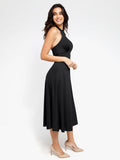 Popilush® Built-In Shapewear Halter A-Line Sleeveless Midi Dress