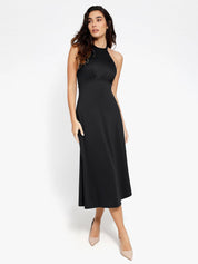 Popilush® Black / XS Built-In Shapewear Halter A-Line Sleeveless Midi Dress