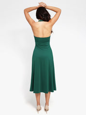 Popilush® Built-In Shapewear Halter A-Line Sleeveless Midi Dress