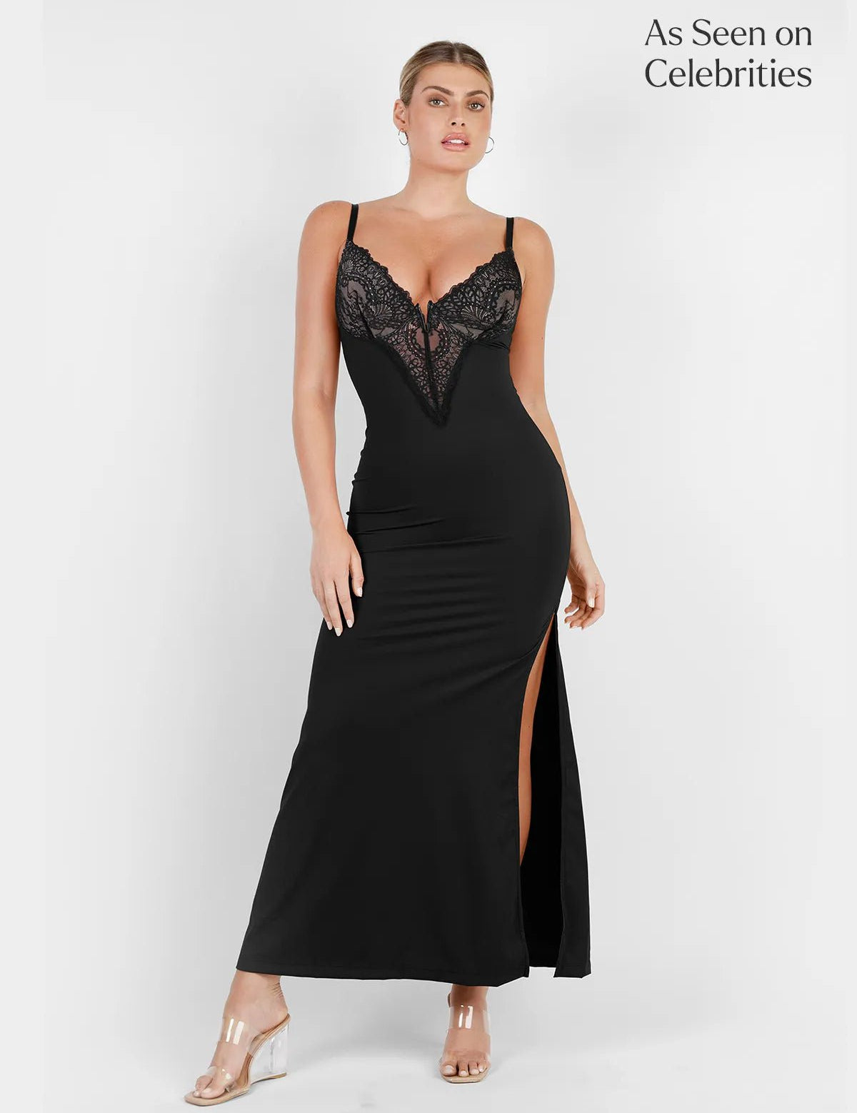  S The Shapewear Dress Lace Slip Split Maxi