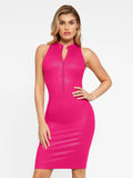 Popilush® Faux Leather Bodycon Party Summer Dress The Shapewear Dress Leather Mock Neck Midi