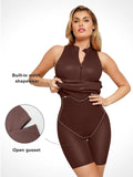 Popilush® Faux Leather Bodycon Party Summer Dress The Shapewear Dress Leather Mock Neck Midi