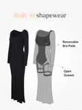 Popilush® Square Neck Bodycon Maxi Long Dress Built-In Shapewear Long Sleeve Maxi Lounge Dress