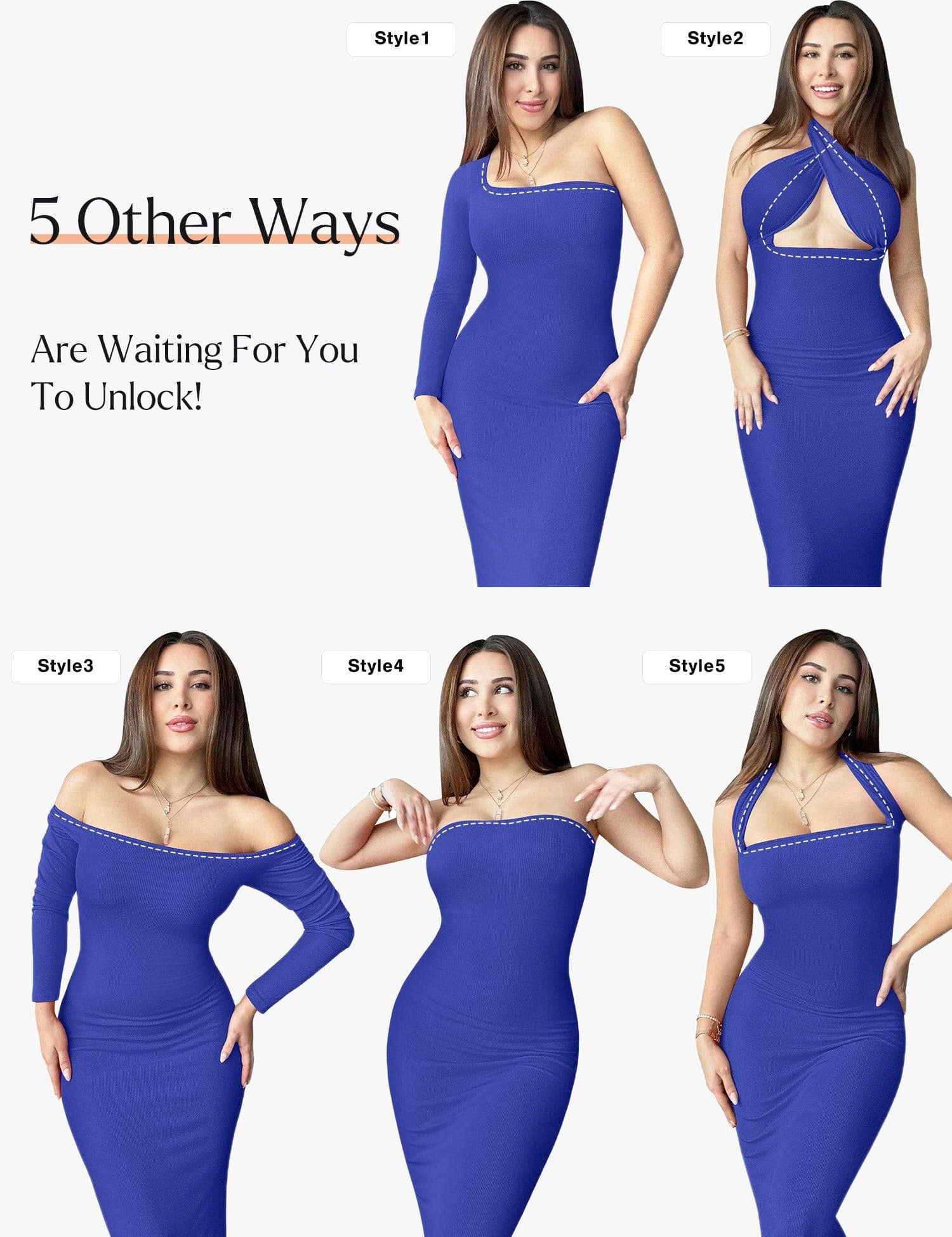 Popilush® Square Neck Bodycon Maxi Long Dress The Shapewear Dress Long Sleeve Maxi