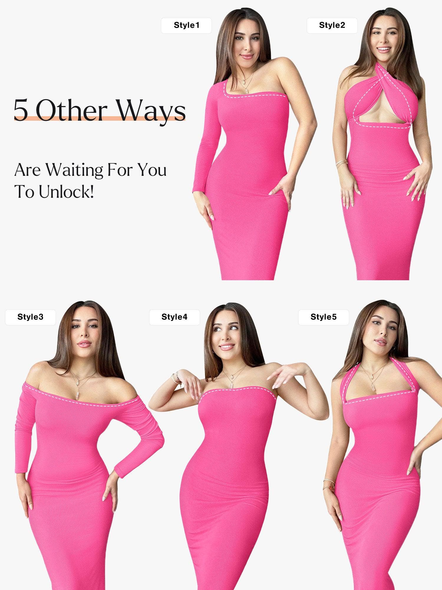 Popilush® Square Neck Bodycon Maxi Long Dress The Shapewear Dress Long Sleeve Maxi