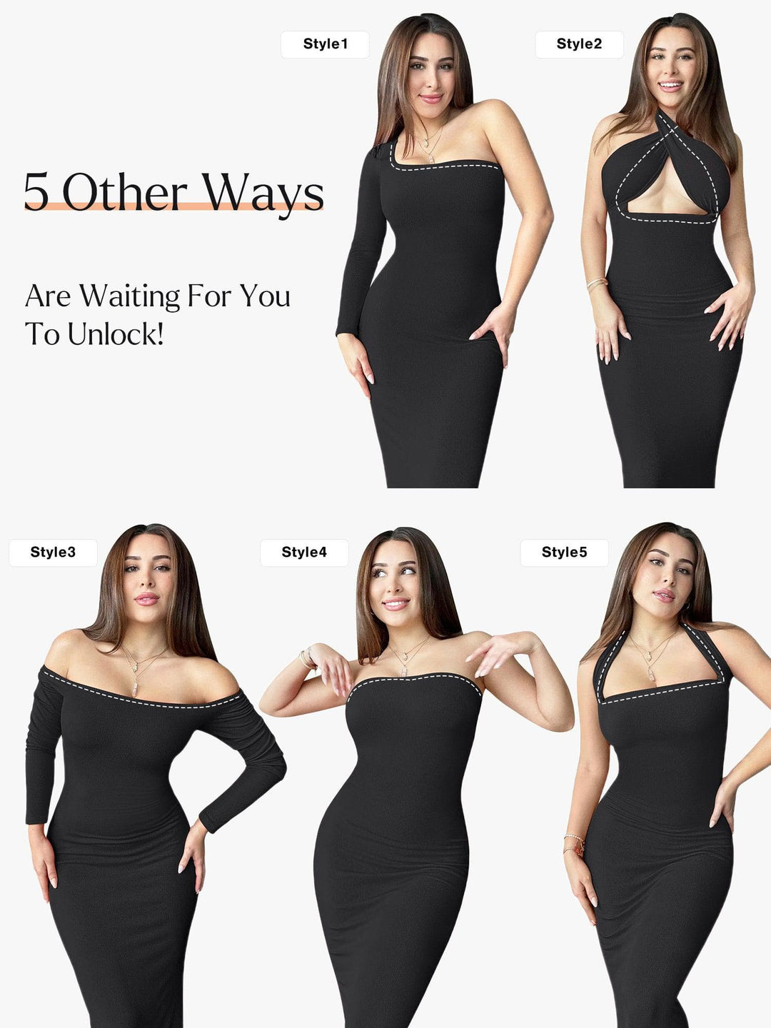 Popilush® Square Neck Bodycon Maxi Long Dress The Shapewear Dress Long Sleeve Maxi