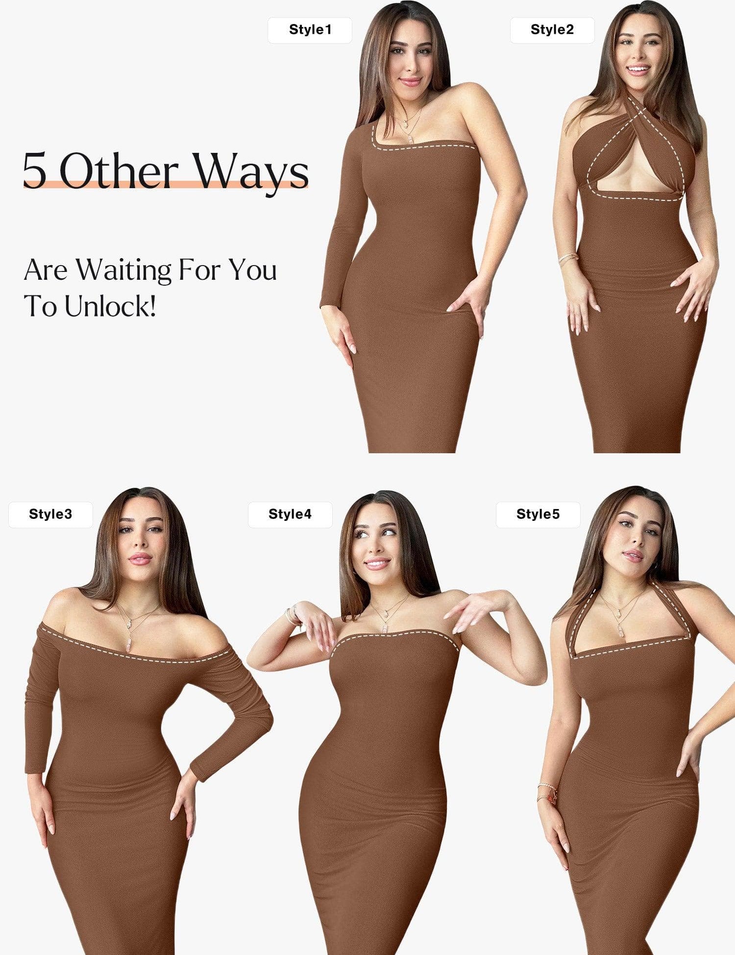 Popilush® Square Neck Bodycon Maxi Long Dress The Shapewear Dress Long Sleeve Maxi