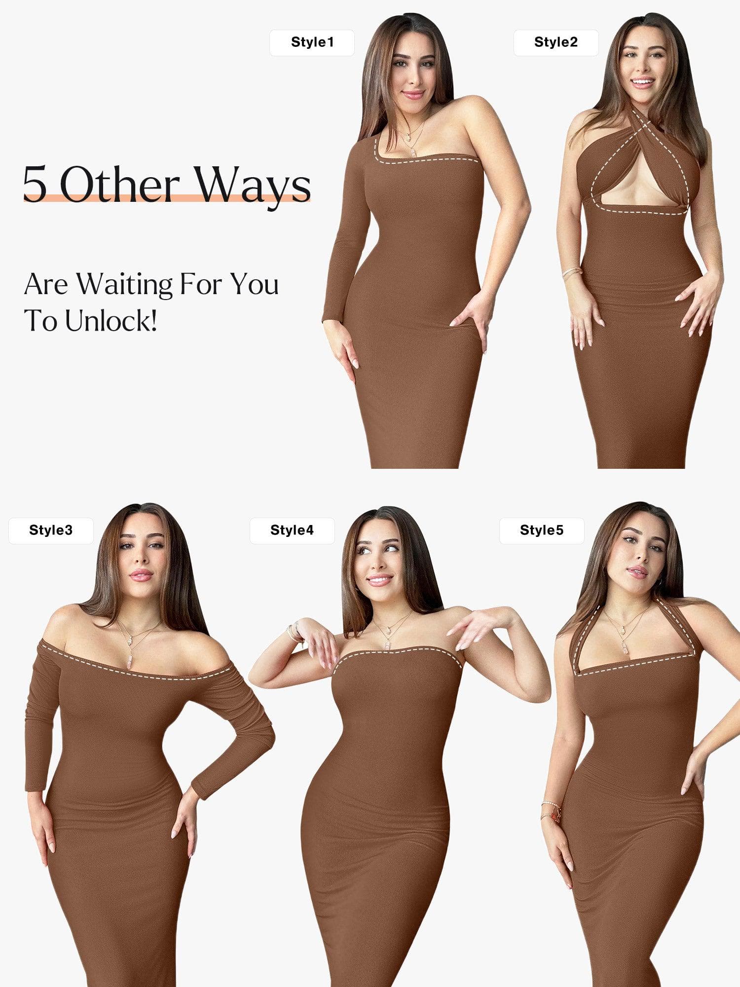 Popilush® Square Neck Bodycon Maxi Long Dress The Shapewear Dress Long Sleeve Maxi