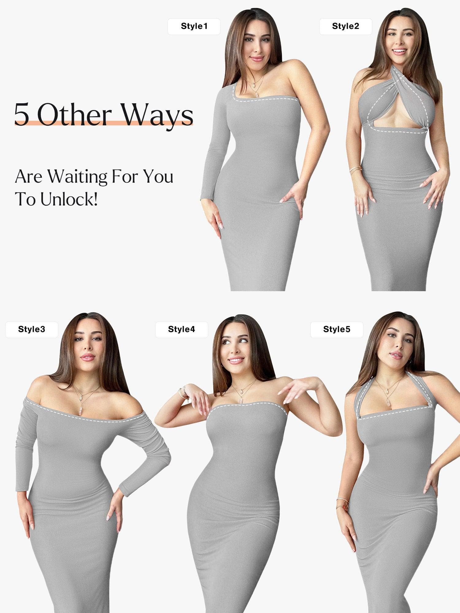 Popilush® Square Neck Bodycon Maxi Long Dress The Shapewear Dress Long Sleeve Maxi