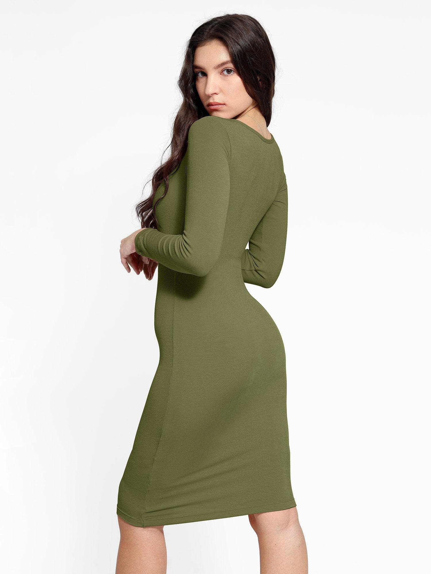 Popilush® Bodycon Short Dress The Shapewear Dress Long Sleeve Midi