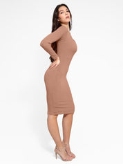 Popilush® Bodycon Short Dress The Shapewear Dress Long Sleeve Midi