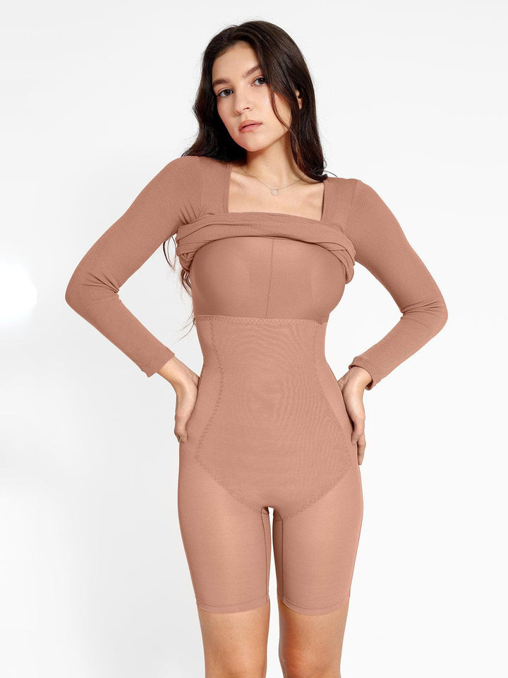 Popilush® Bodycon Short Dress The Shapewear Dress Long Sleeve Midi