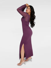 Popilush® Formal Bodycon Party Cocktail Backless Gown Winter The Shapewear Dress Long Sleeve Sheer Mesh Maxi