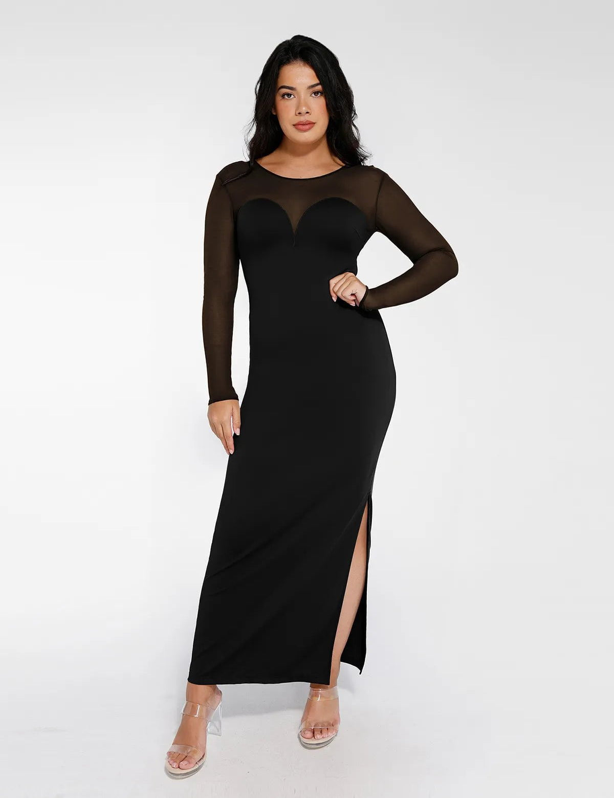  L The Shapewear Dress Long Sleeve Sheer Mesh Maxi